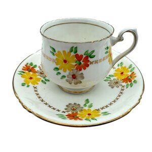 Vintage Phoenix China Floral Teacup & Saucer Set Gold Trim Made in England